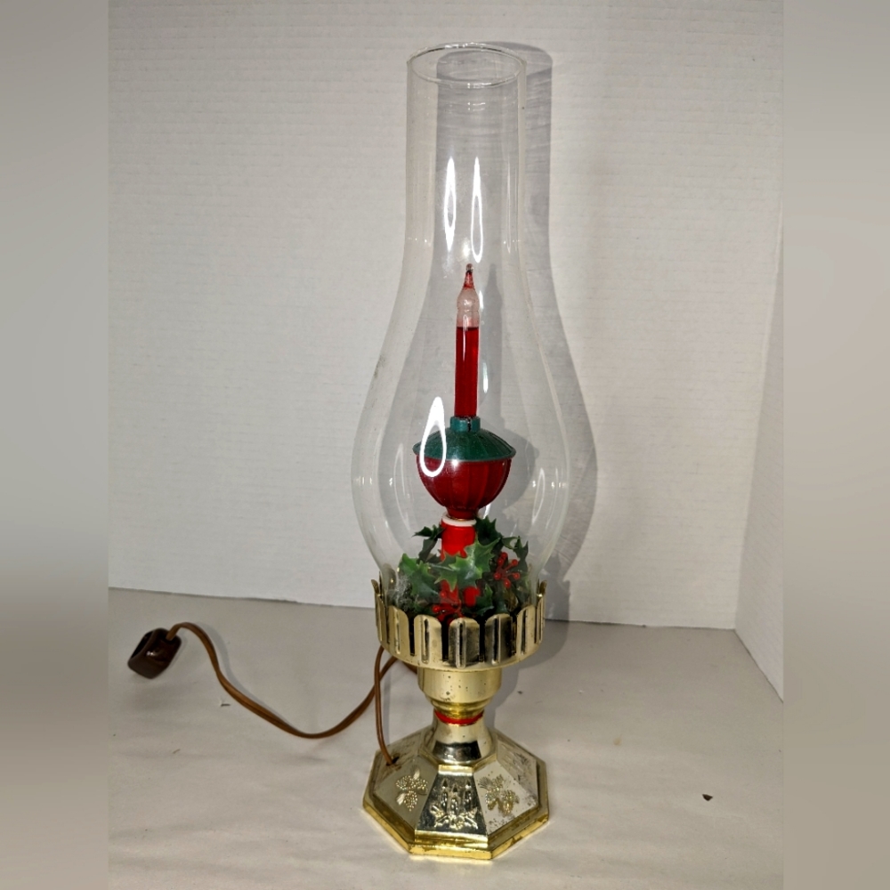 Vintage brass hurricane electric Christmas lamp kitchy
